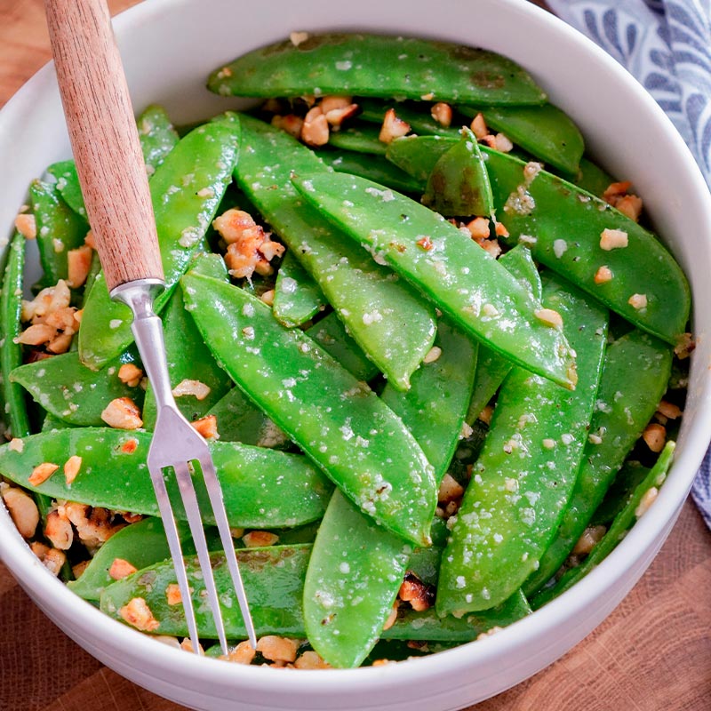 recettes fraîches été Pois mange-tout sautés aux amandes